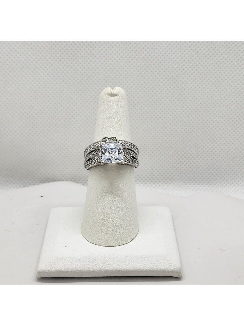 Brand New Sterling Silver 925 Square 3 Heart 2pc Set Ring